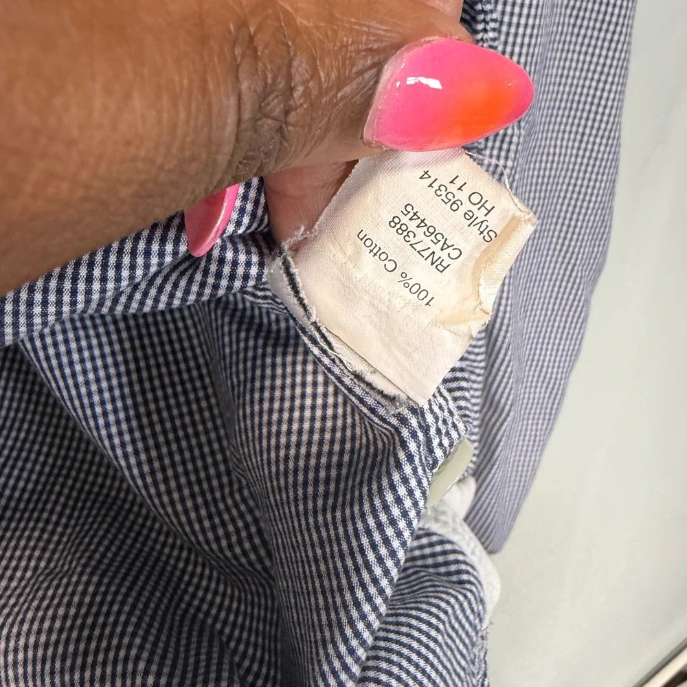 J Crew Mens Large Blue White Gingham Check Button Down Shirt Classic Office